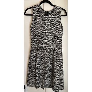 Madewell Black-White Printed Sleeveless A-line Dress, Size Small